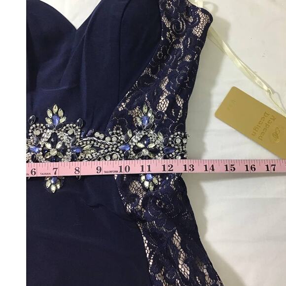 ASPEED SZ m navy lace beaded halter sweetheart neck maxi gown dress NWT B163 - Picture 7 of 10